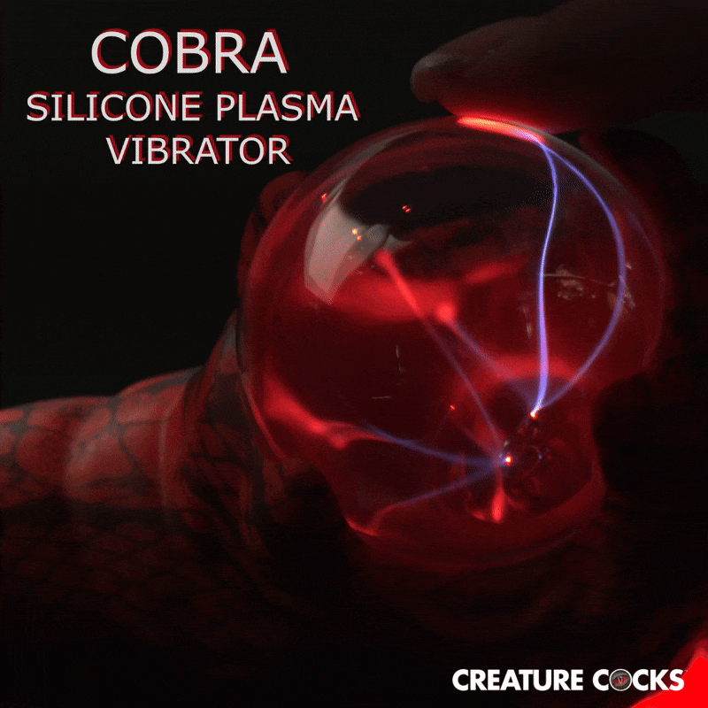 Creature Cocks Cobra Scepter Plasma Vibrator with glowing plasma effect in dark red and black design.