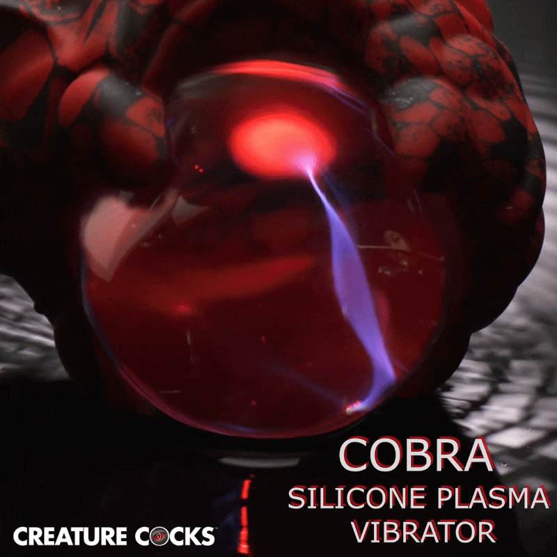 Creature Cocks Cobra Scepter Plasma Vibrator with dark red and black scales, glowing plasma effect.