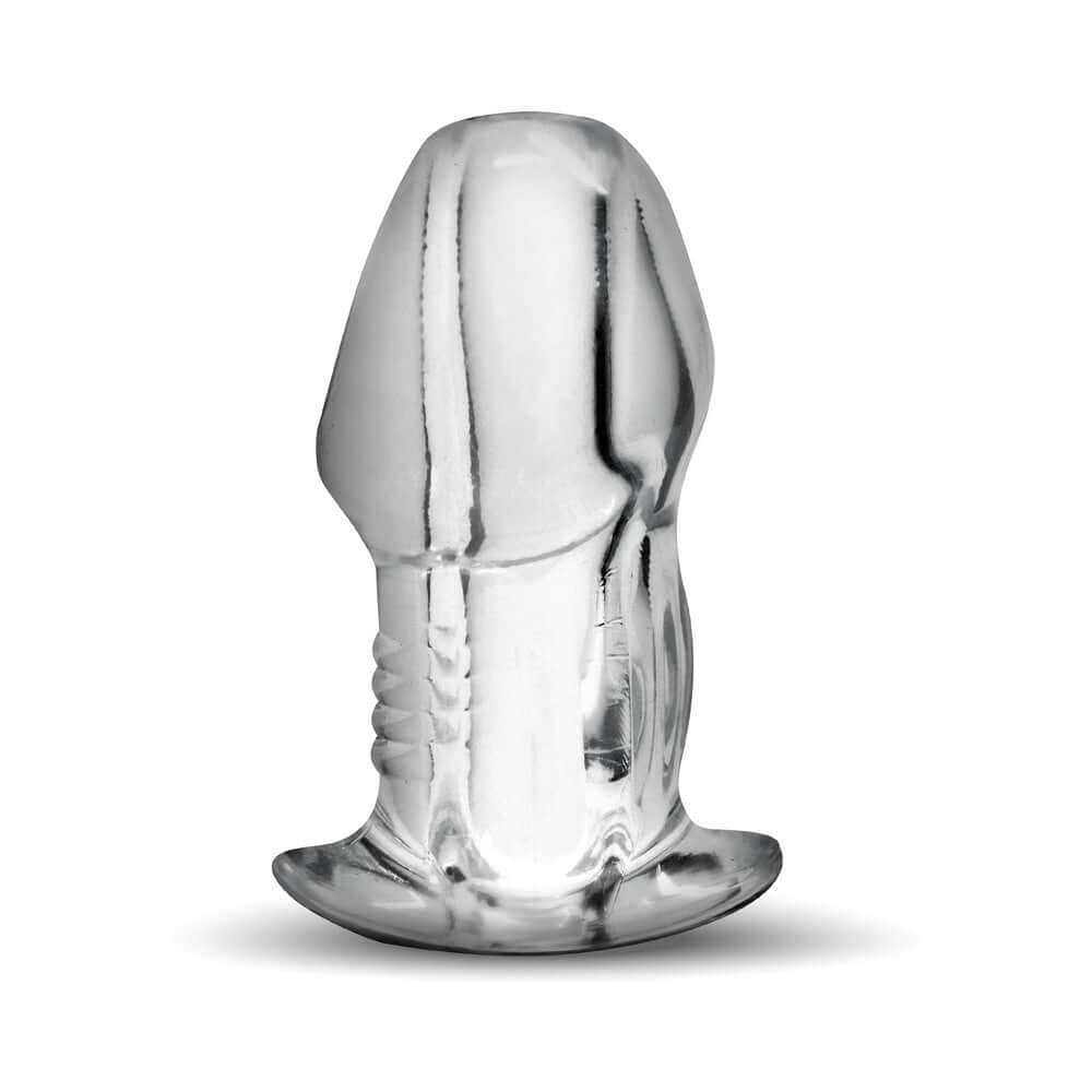 Master Series Dicked Clear Hollow Anal Plug XLarge showcasing its transparent and hollow design for thrilling experiences.