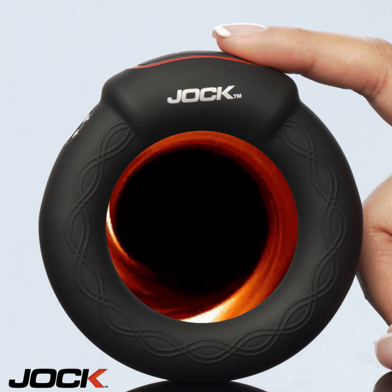 JOCK Rumbler 2 inch Vibrating & Warming C-Ring close-up with warming feature and sleek design.