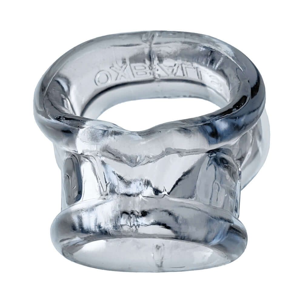 Oxballs Cocksling Fit Sling Clear, a transparent ergonomic ring designed for a slim and secure fit.