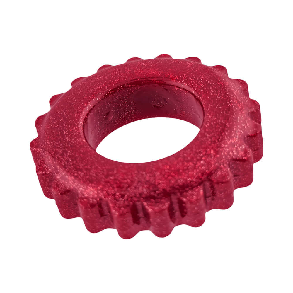 Oxballs Plushy Single Ring Cherry Lips ultra-soft comfort cock ring in red color, designed for extended wear.