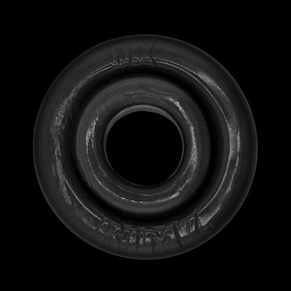 Oxballs Rimz Single Ring Black viewed from above, showcasing its flexible design and cushioned comfort features.