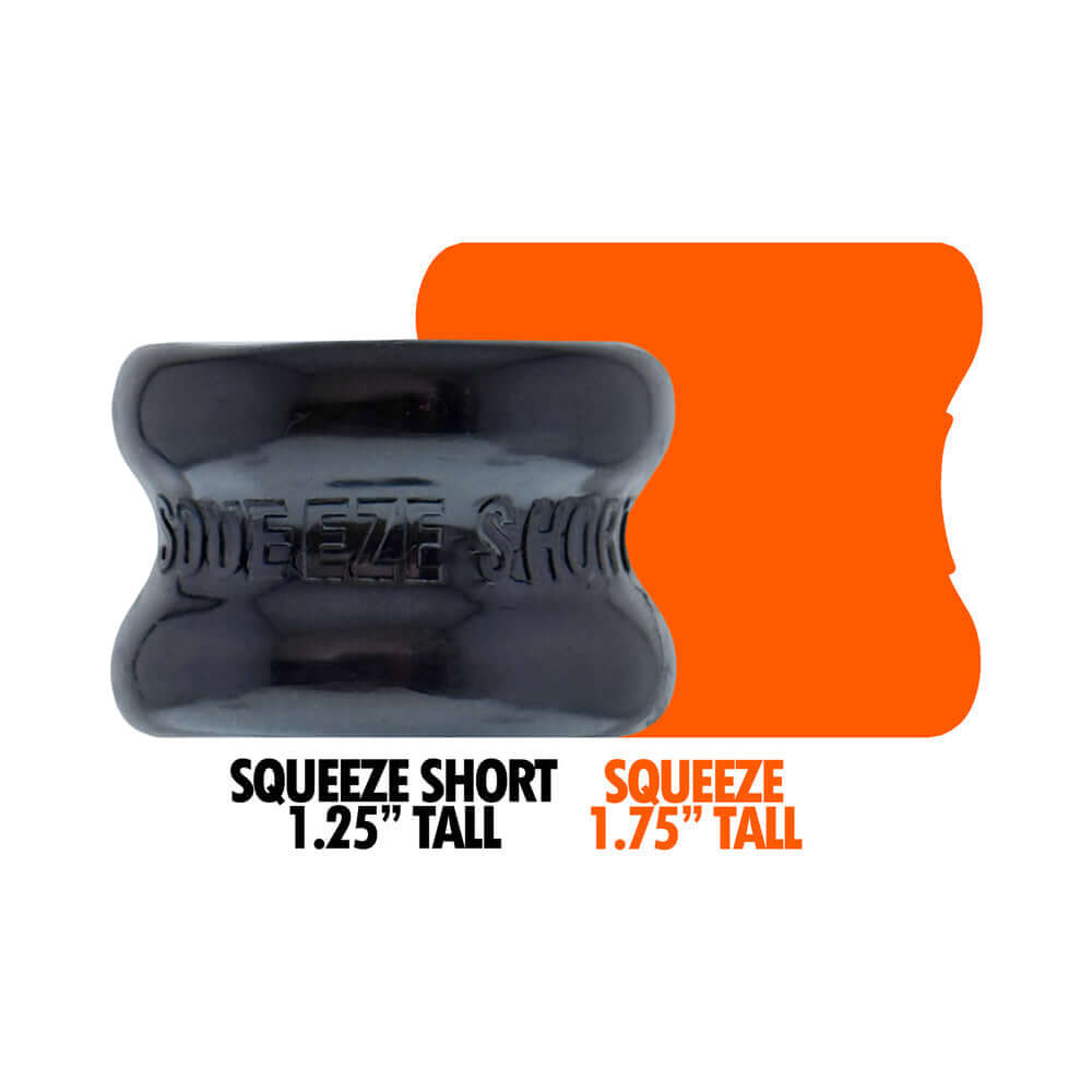Oxballs Squeeze Short Ballstretcher Black, compact design and hourglass shape, available in two sizes.