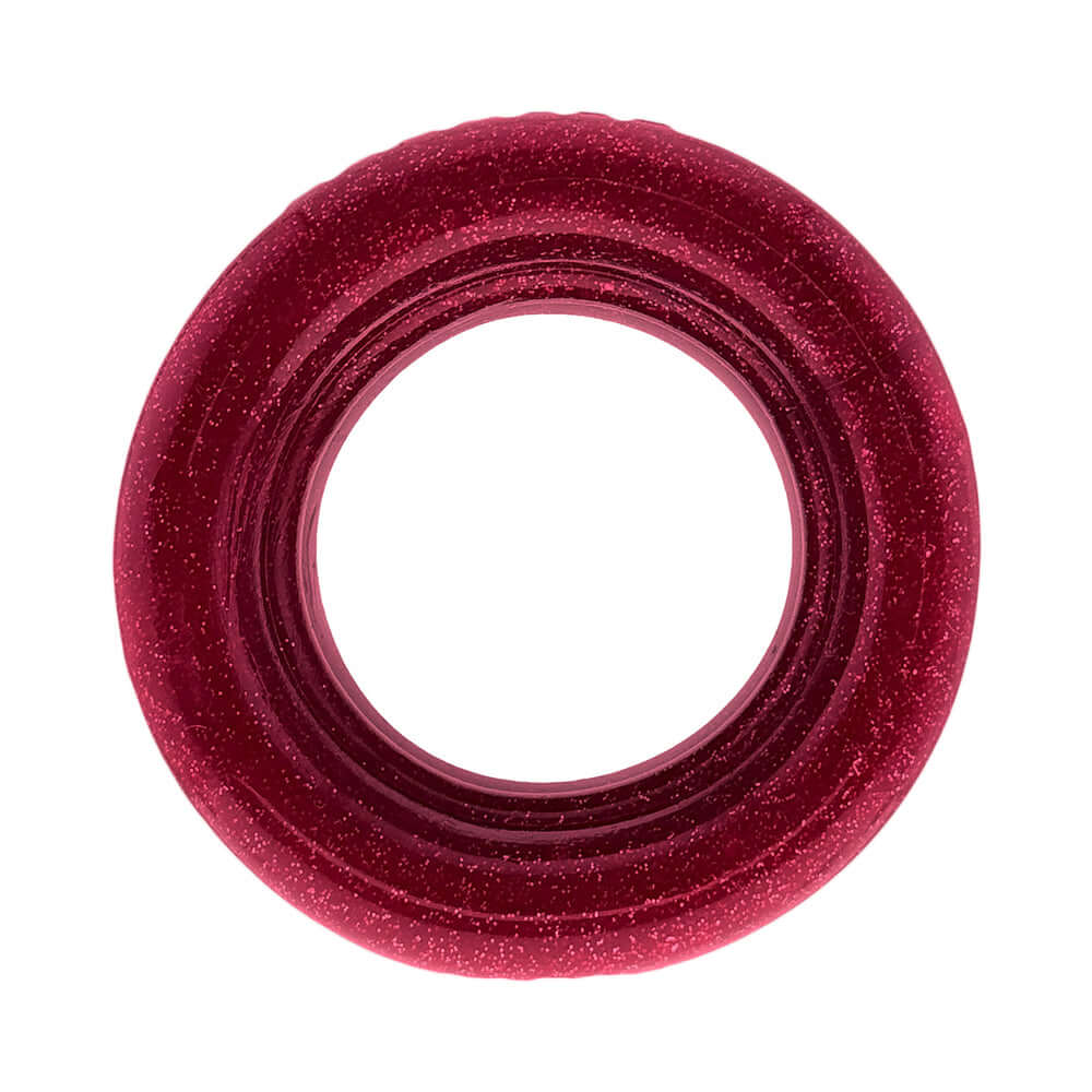 Oxballs Squeeze Short Ballstretcher Cherry Lips showcasing its compact hourglass shape in a vibrant cherry color.