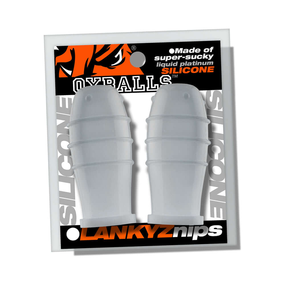 Oxballs Lankyz Silicone Nipsuckers Clear in packaging, showcasing their sleek silicone design for deep suction.