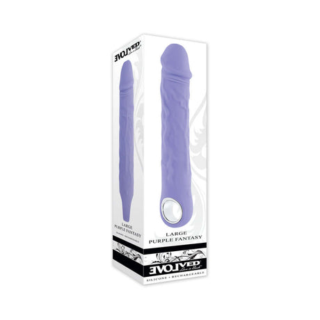 Evolved Large Purple Fantasy Vibrator box packaging showcasing the realistic design and powerful features.