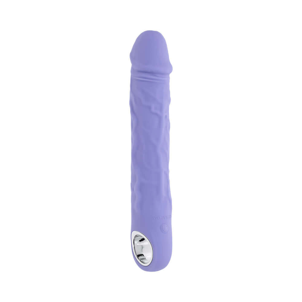 Evolved Large Purple Fantasy Vibrator showcasing a lifelike design with realistic veins and a ridged head.
