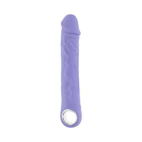 Evolved Large Purple Fantasy Vibrator with lifelike texture and powerful design for pleasure.