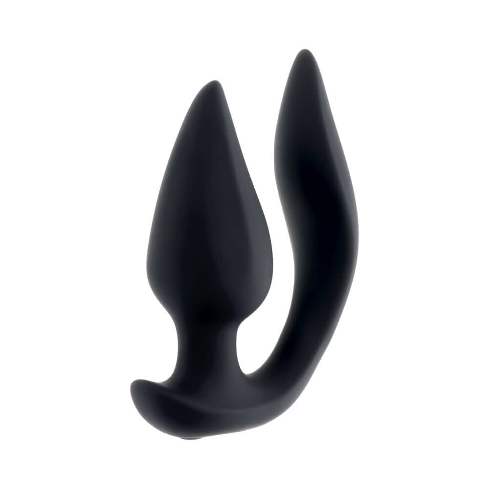 Evolved The Genie Anal Plug Black, a dual-motor anal toy with tapered design for enhanced pleasure.