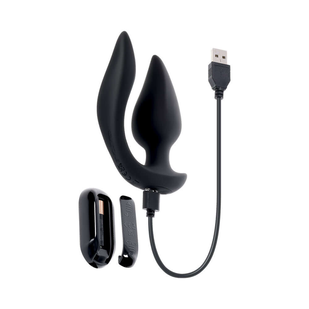 Evolved The Genie Anal Plug Black with dual motors and USB charging feature for pleasure and stimulation.