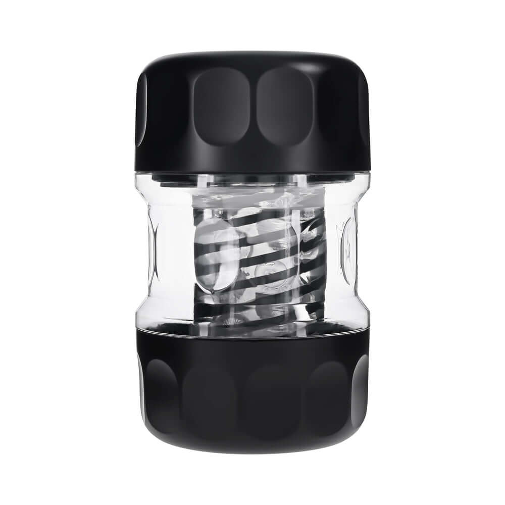 Playboy Pleasure Spring Fling Clear stroker with black and transparent design, offering sensual satisfaction and innovative sensations.