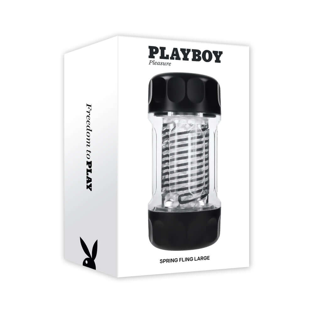 Playboy Pleasure Spring Fling Large Clear packaging showcasing the innovative stroker design for ultimate pleasure.