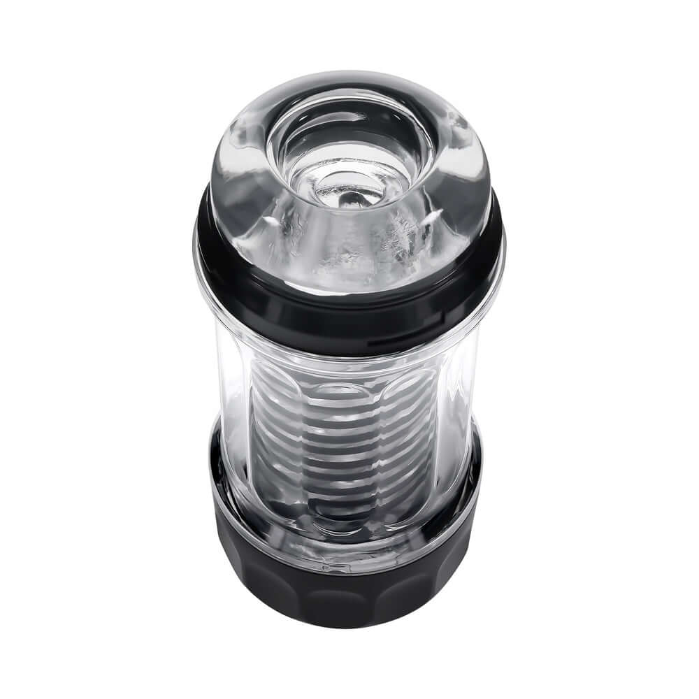 Playboy Pleasure Spring Fling Large Clear stroker with a twisting and tightening design for enhanced pleasure.