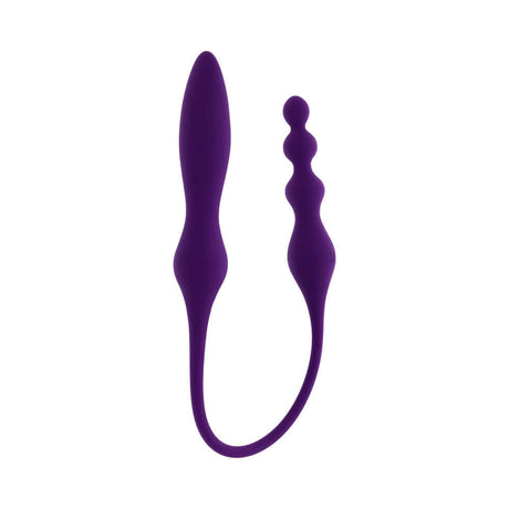 Playboy Pleasure This and That Double End Massager Acai in smooth purple silicone design.