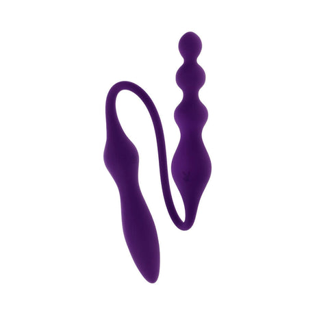Playboy Pleasure This and That Double End Massager Acai in purple silicone, designed for versatile pleasure.