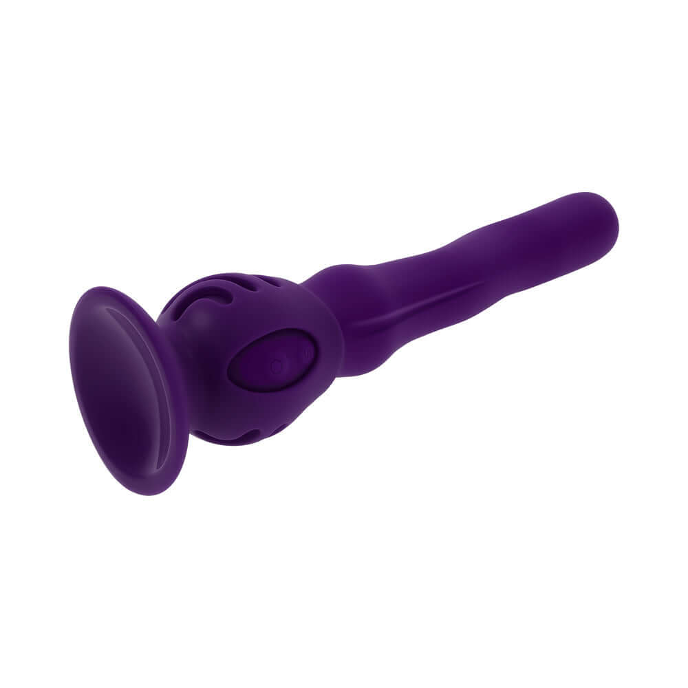 Playboy Wiggle It Vibrator Acai with a purple twisting design and control button for enhanced pleasure.