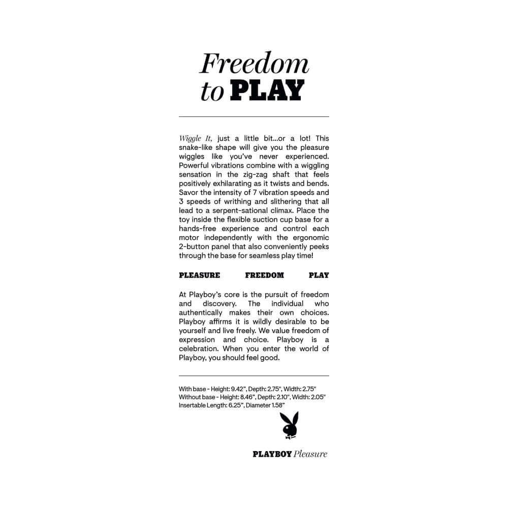 Playboy Wiggle It Vibrator Acai product information and features overview promoting pleasure and freedom.