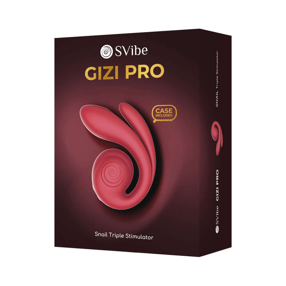SVibe Snail Gizi Pro Vibrator Bordeaux packaging featuring a ergonomic design and case included.
