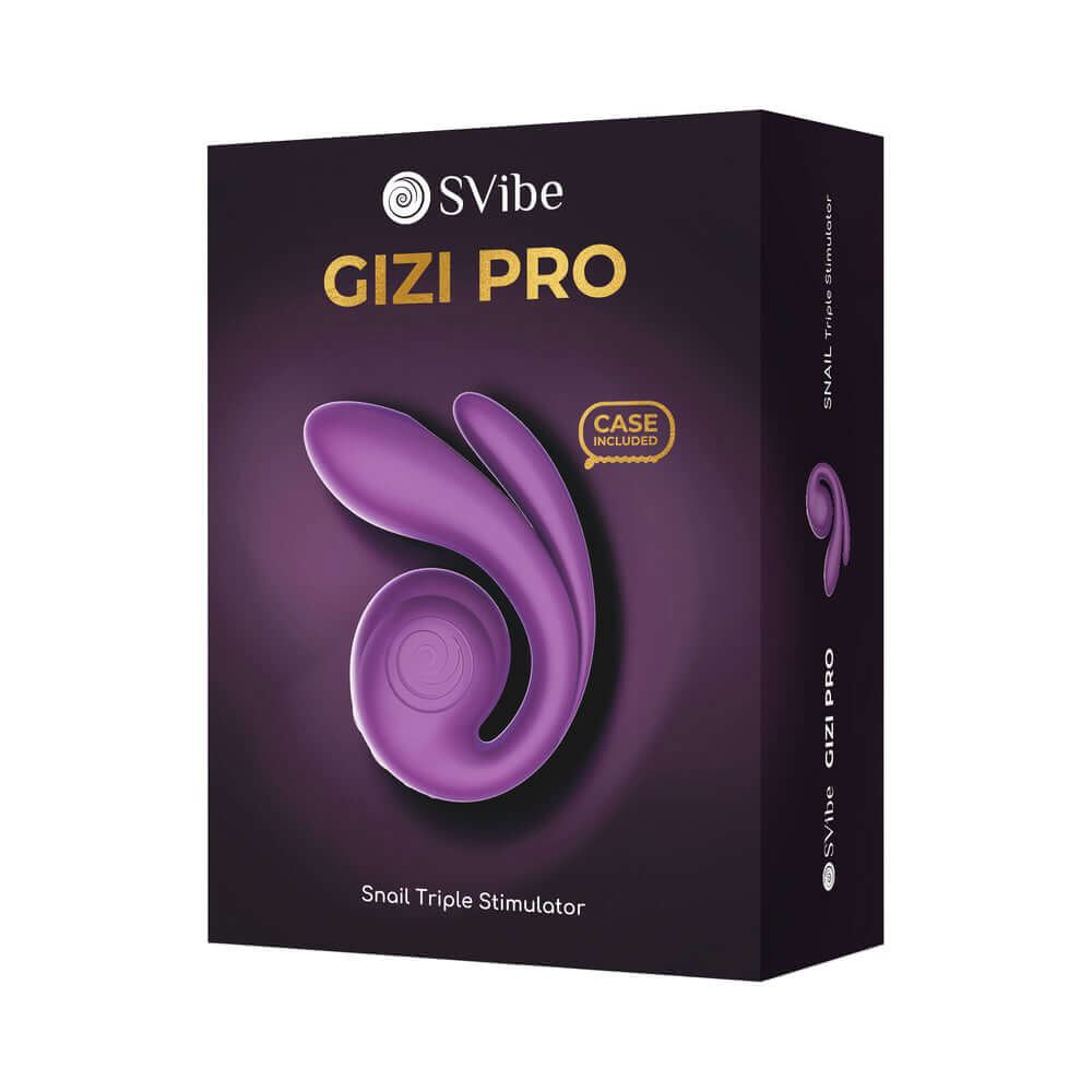 SVibe Snail Gizi Pro Vibrator Grapo packaging showcasing the ergonomic design and features of the triple-zone stimulator.