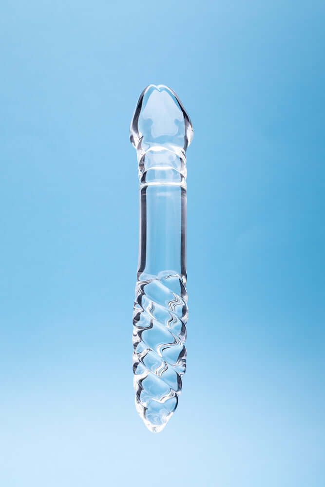 Clarity Celestial Desire Glass Dildo features intricate design for luxurious pleasure and aesthetic appeal.
