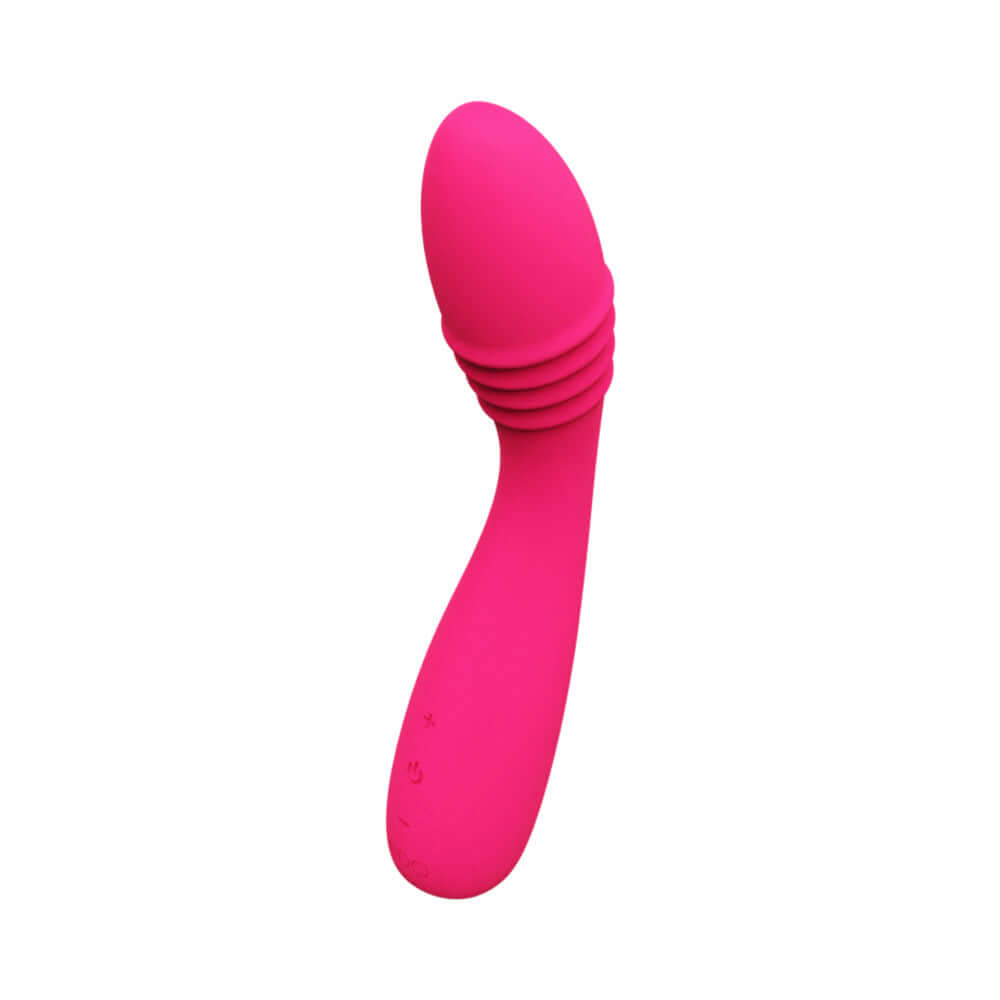 VeDO Ohni Rechargeable G-Spot Thrusting Vibe Pink showing its sleek design and soft silicone material.