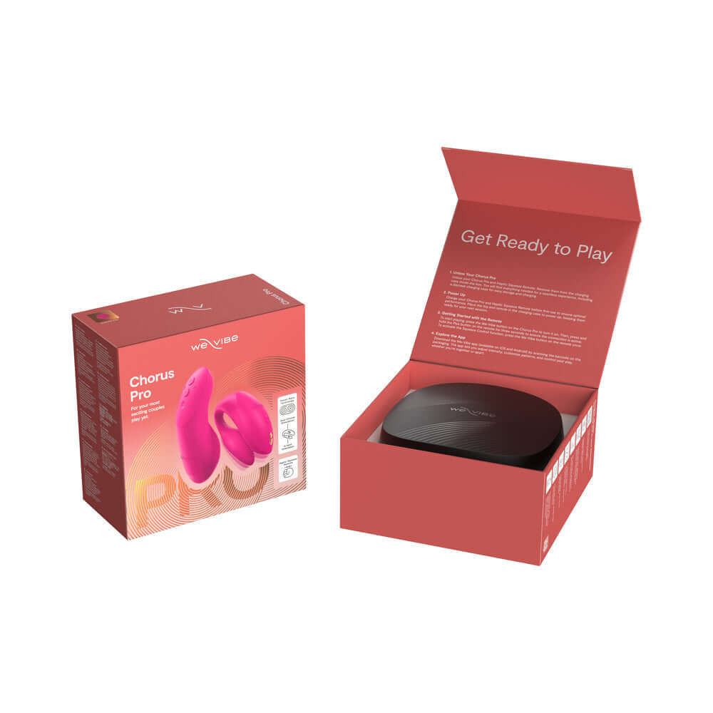 We-Vibe Chorus Pro Couples Massager Electric Pink packaging and product displayed together.