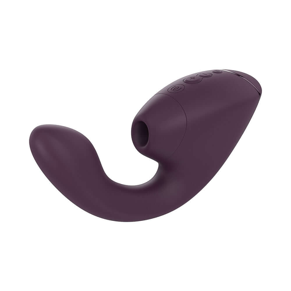 Womanizer Next Duo Massager Dark Purple showcasing dual stimulation design and modern technology for enhanced pleasure.