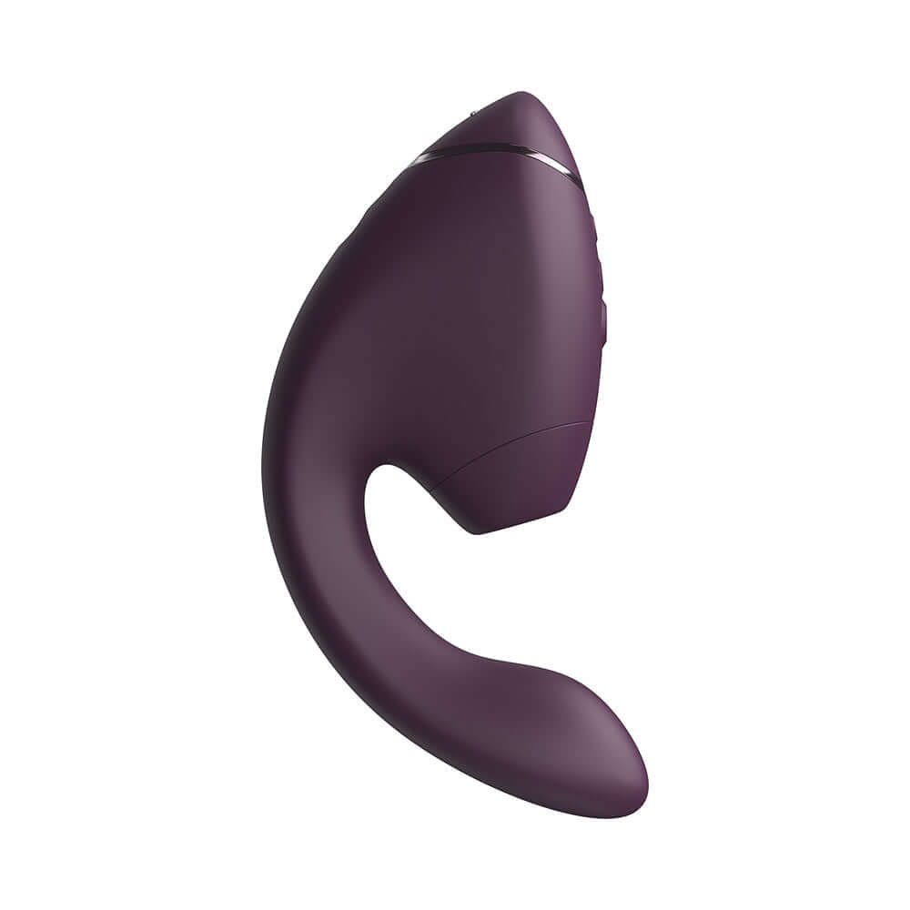 Womanizer Next Duo Massager Dark Purple side view showcasing luxurious design and innovative technology.