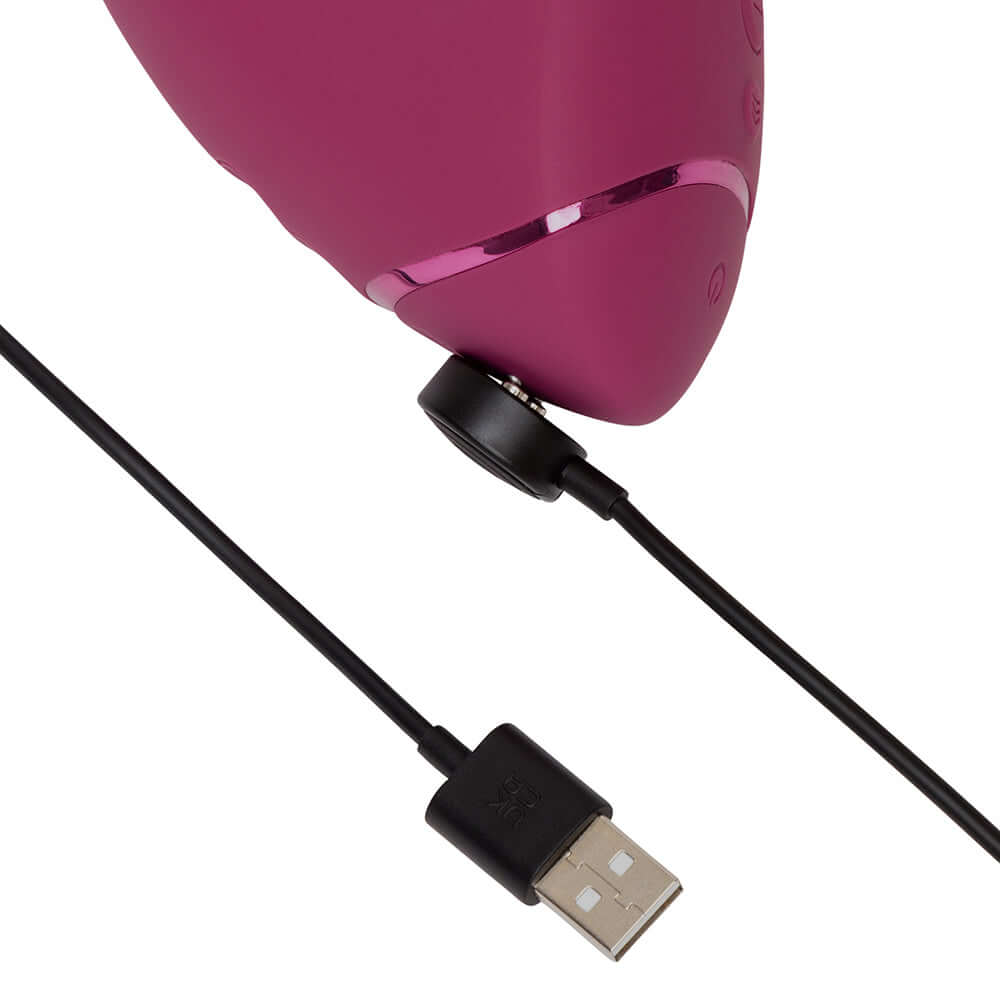Close-up of the Womanizer Next Duo Massager Dusky Pink with USB charging port.