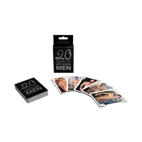 20 Years of Hot Naked Men Playing Cards packaging and cards featuring nude male models.