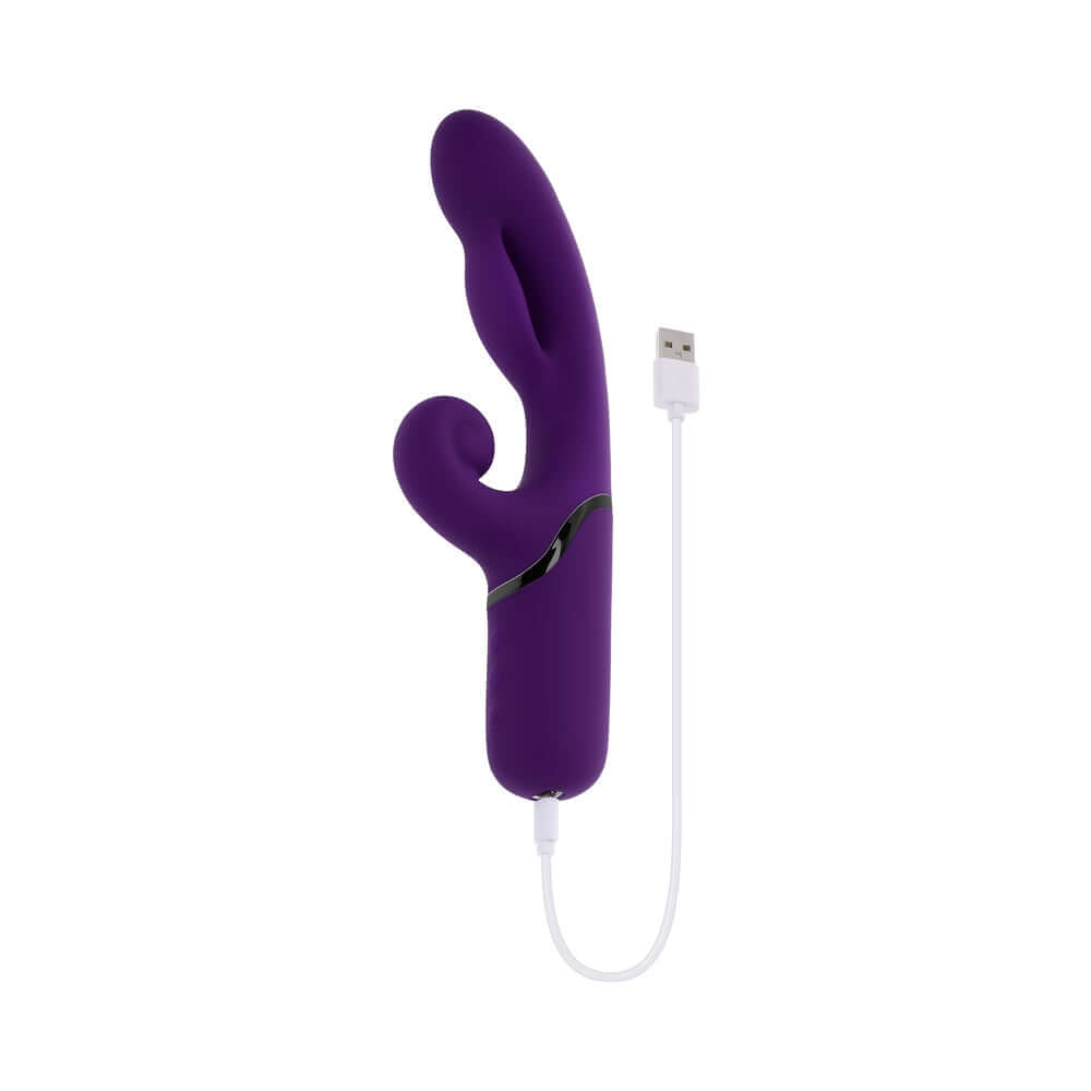 Evolved Pleasure Puff Inflatable Massager Purple shown in vibrant purple color with USB charging cable.