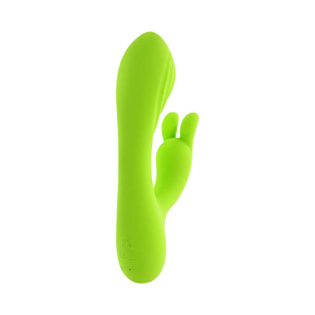 Evolved Brat Bunny Rabbit Vibrator Green in vibrant green color with textured G-spot head and flickering ears.