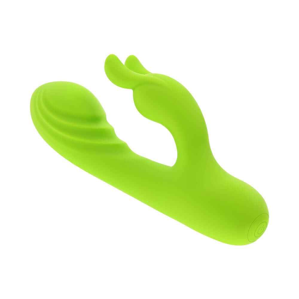 Evolved Brat Bunny Rabbit Vibrator Green in vibrant green color featuring textured G-spot head and flickering ears.