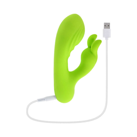 Evolved Brat Bunny Rabbit Vibrator Green with USB charging cable, designed for intense pleasure and stimulation.