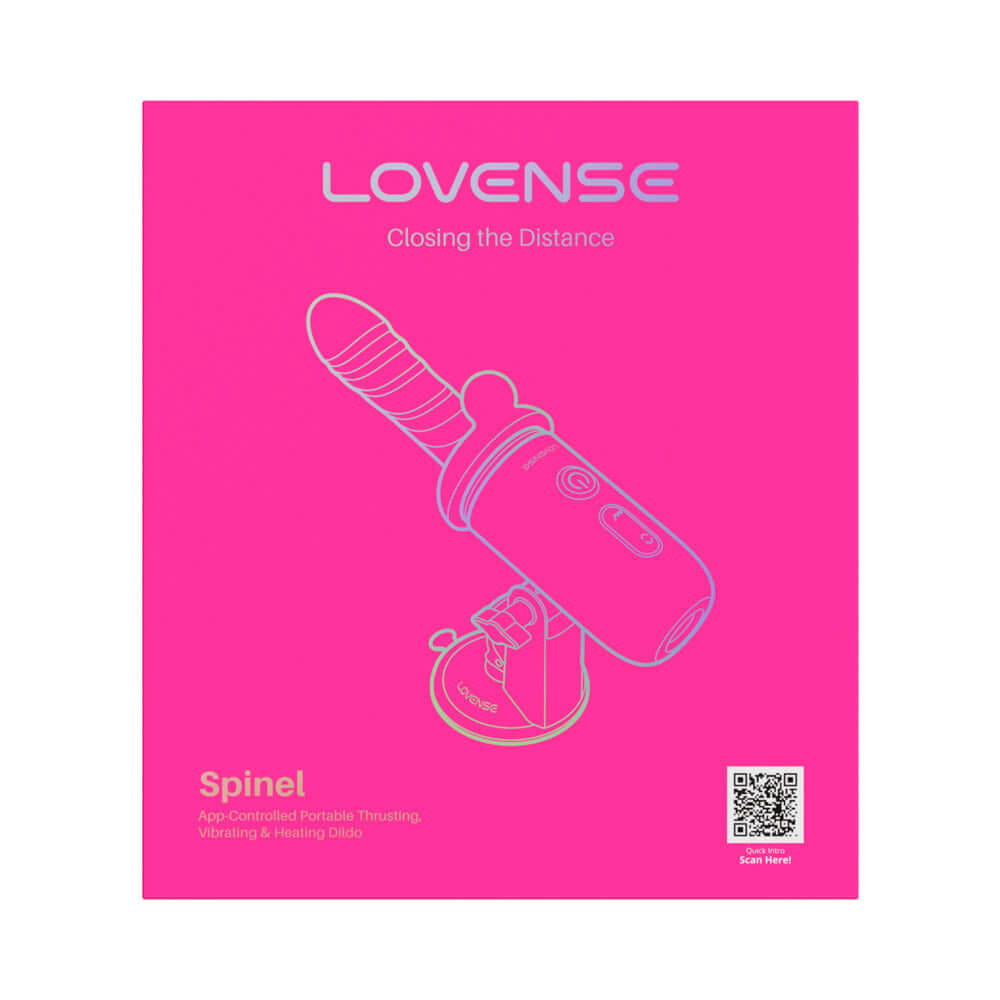 Lovense Spinel Thrusting Vibrating Dildo packaging design with app-controlled features and instructions.