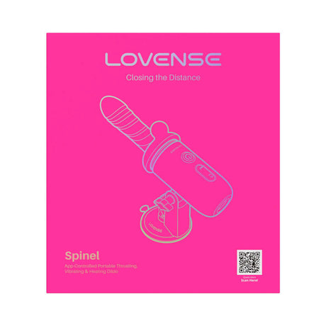 Lovense Spinel Thrusting Vibrating Dildo packaging design with app-controlled features and instructions.
