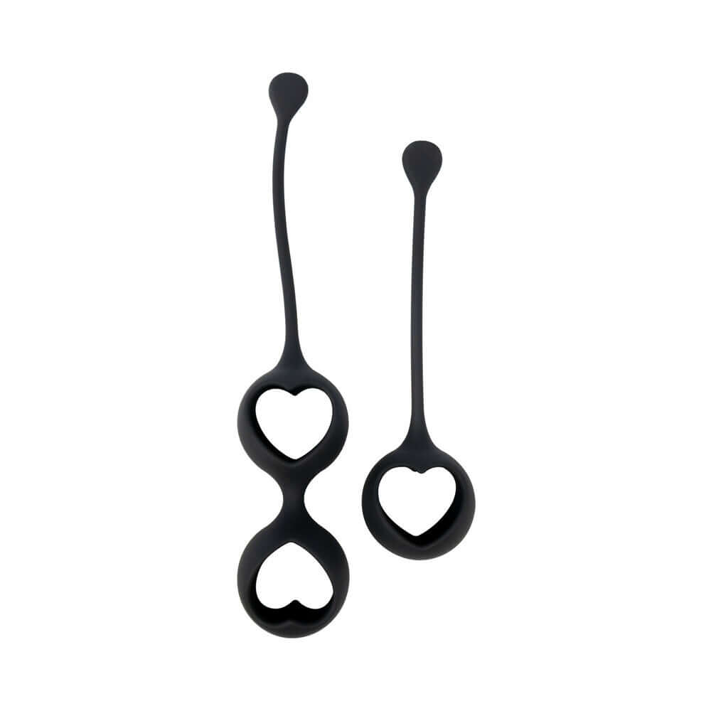 Adrien Lastic Harmony Stones Kegel and Chakra Set featuring black silicone Kegel balls with heart shapes.