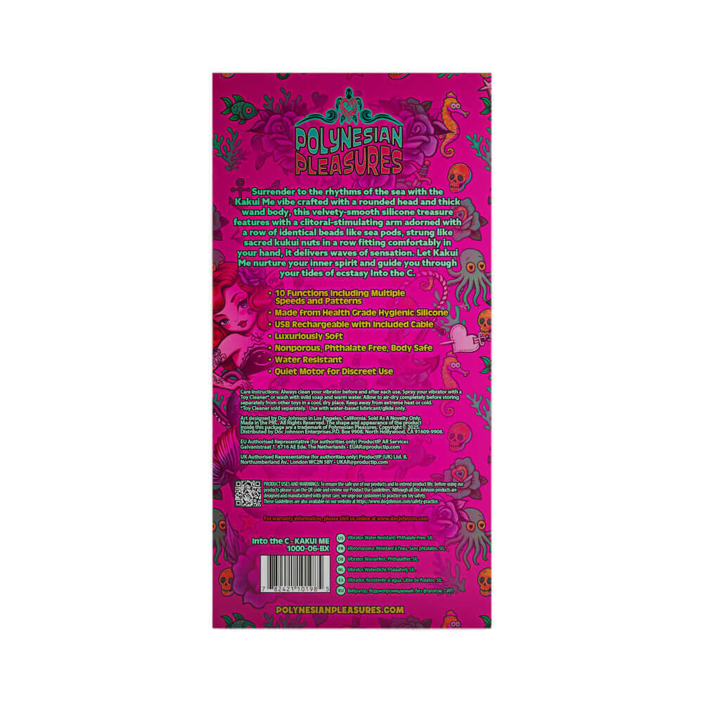 Polynesian Pleasures Into The C Kakui Me Kelp Green product packaging back with vibrant design and features listed.