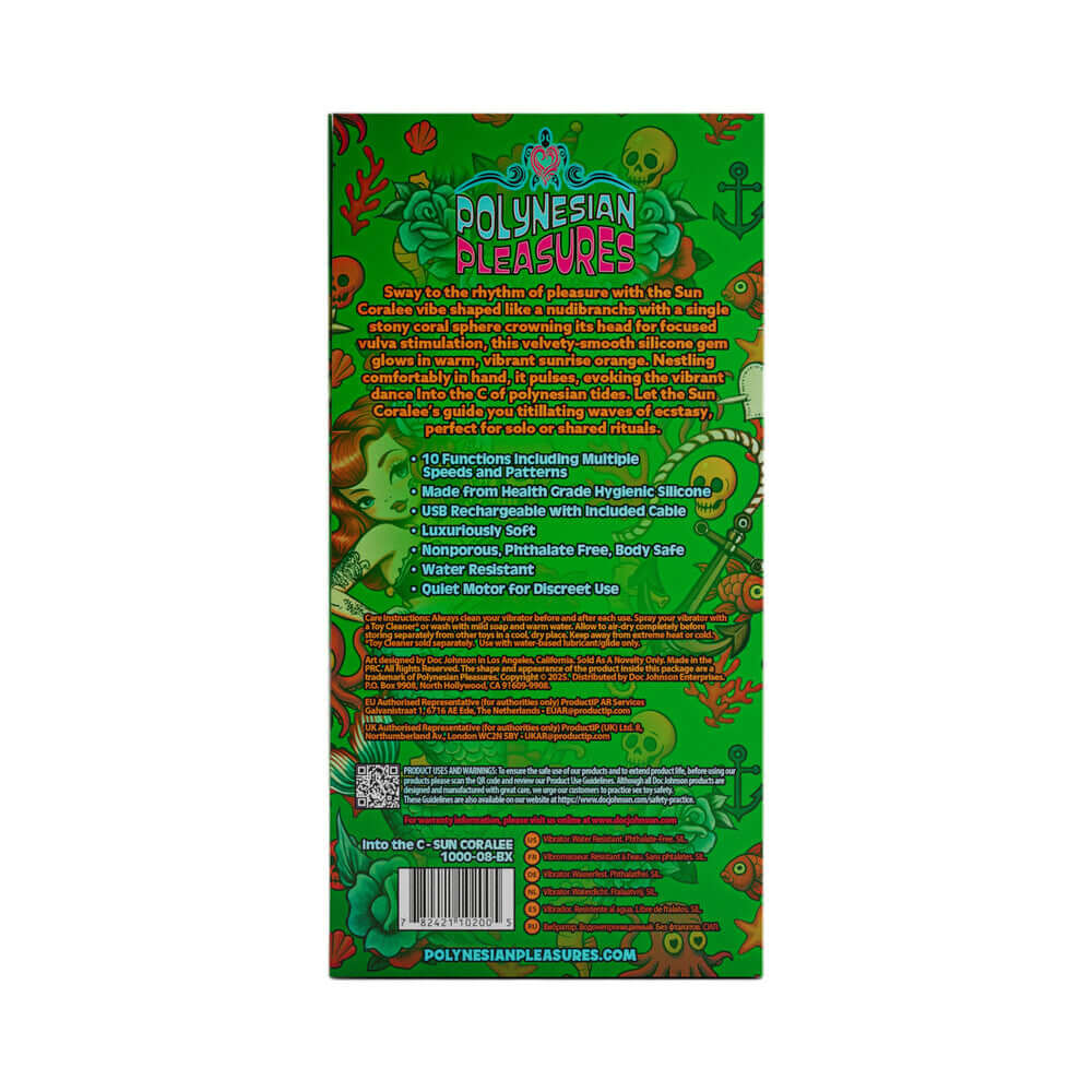Polynesian Pleasures Into The C Sun Coralee Sunrise Orange product packaging back with features and instructions.