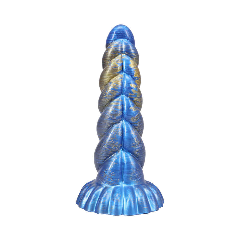 Vac-U-Lock x Fantasy Fuckers Outer Rim Blue Gold silicone dildo with blue and shimmering gold marbling design.
