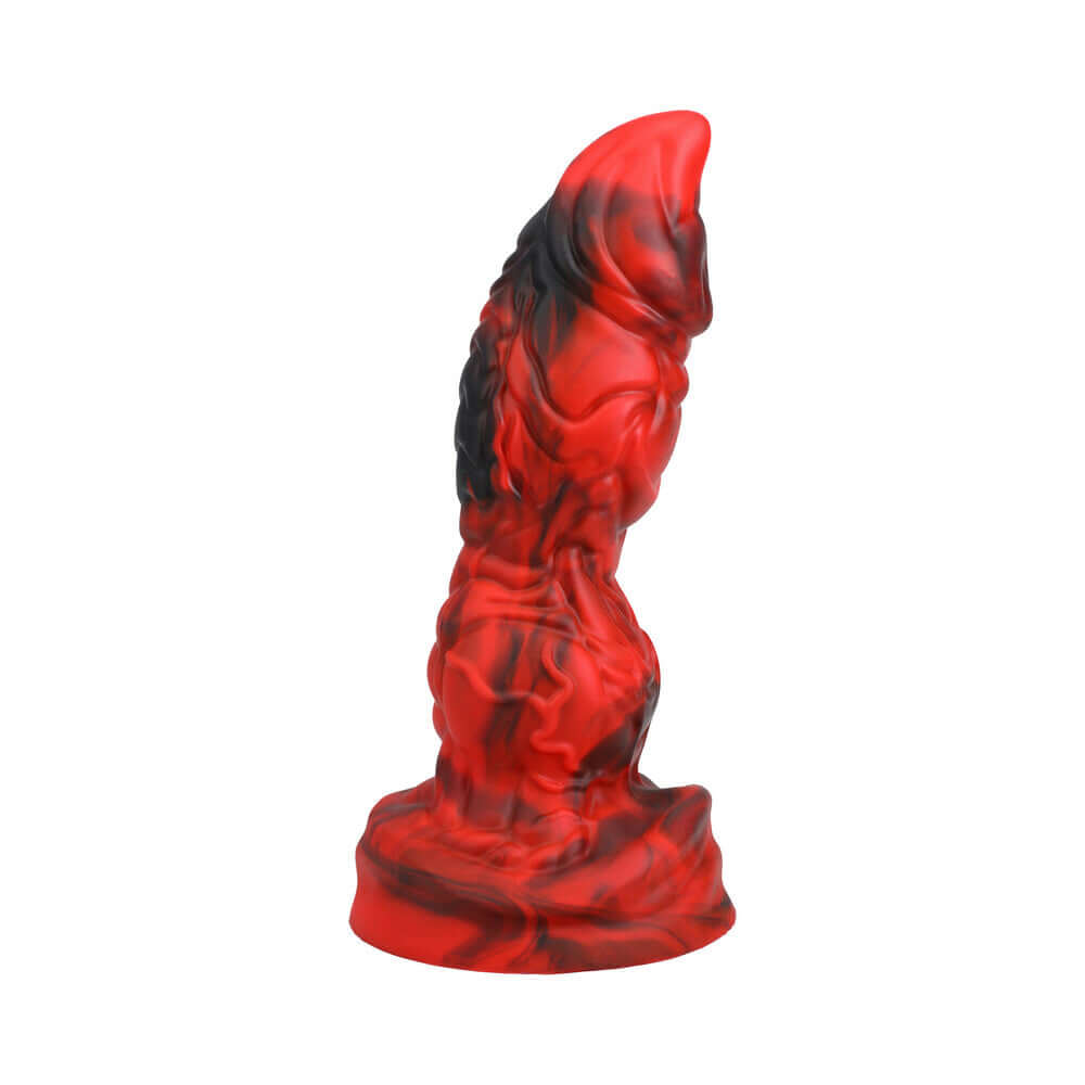 Vac-U-Lock Fantasy Fuckers Red Raider Silicone Dildo Red side view showcasing its detailed design and vibrant color.