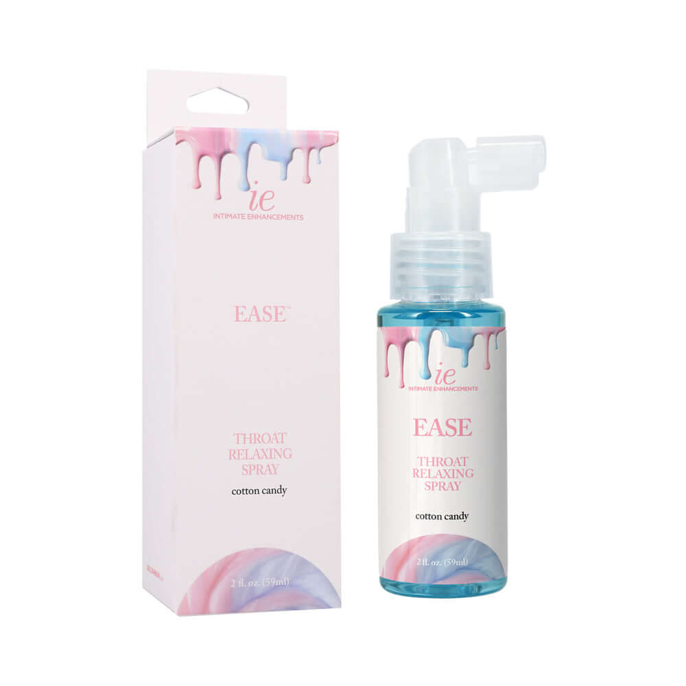 Ease Throat Relaxing Spray Cotton Candy 2 Oz in a spray bottle with a colorful packaging design.