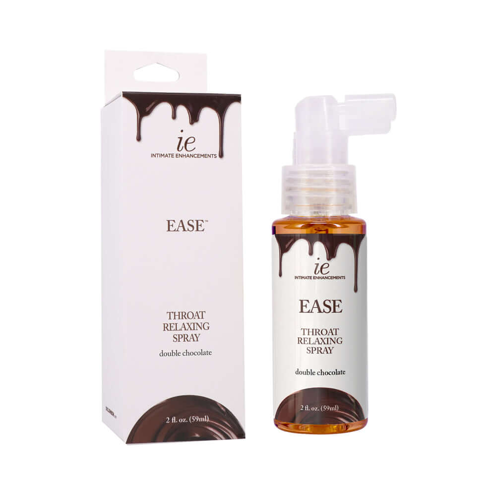 Ease Throat Relaxing Spray Double Chocolate 2 Oz packaging and spray bottle with rich chocolate design