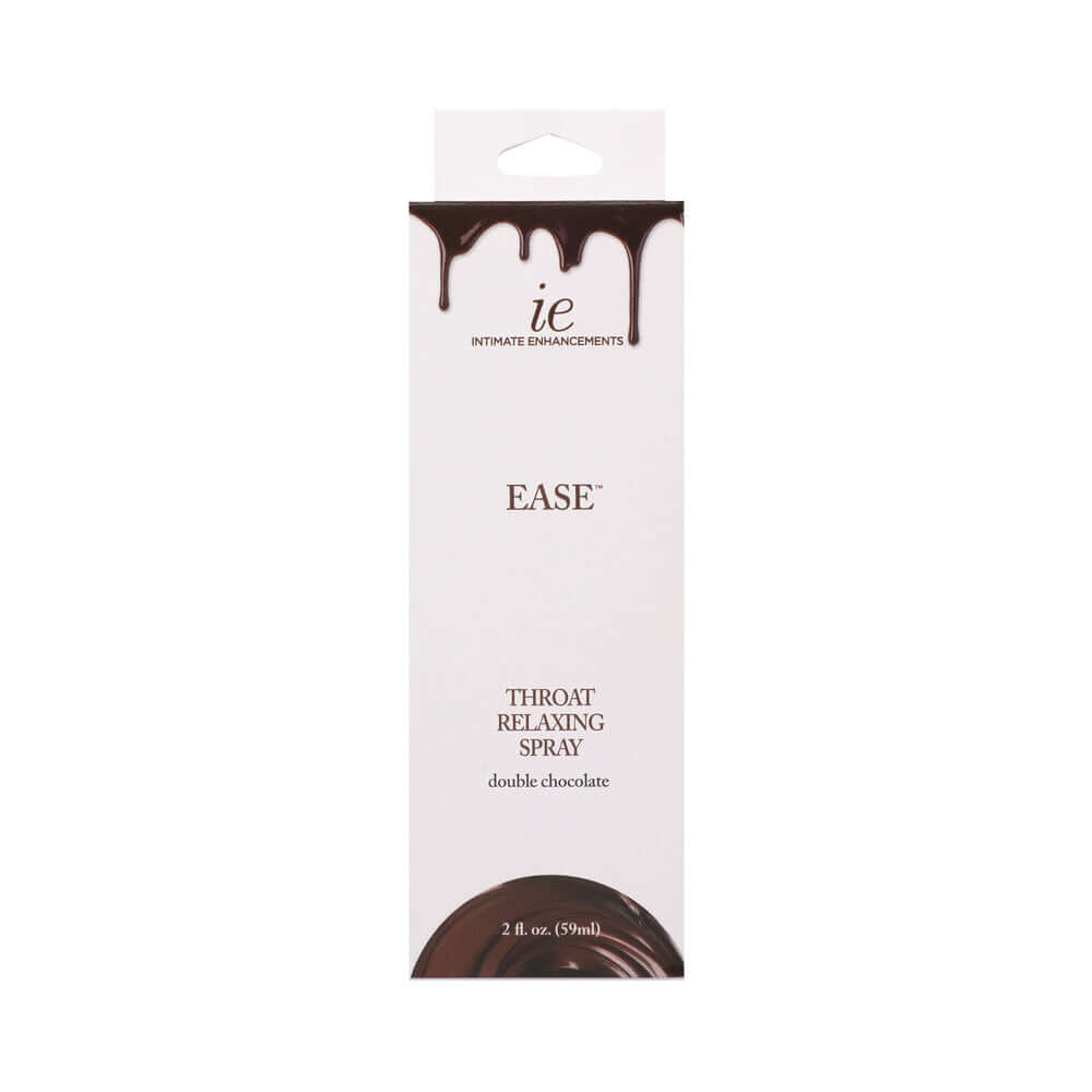 Ease Throat Relaxing Spray Double Chocolate 2 Oz packaging for oral pleasure comfort and enjoyment.