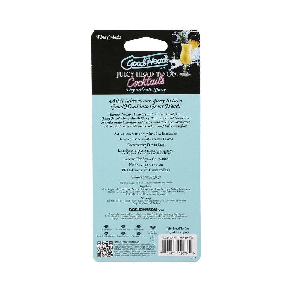GoodHead Juicy Head Cocktails Dry Mouth Spray To-Go Piña Colada packaging with tropical flavor details.