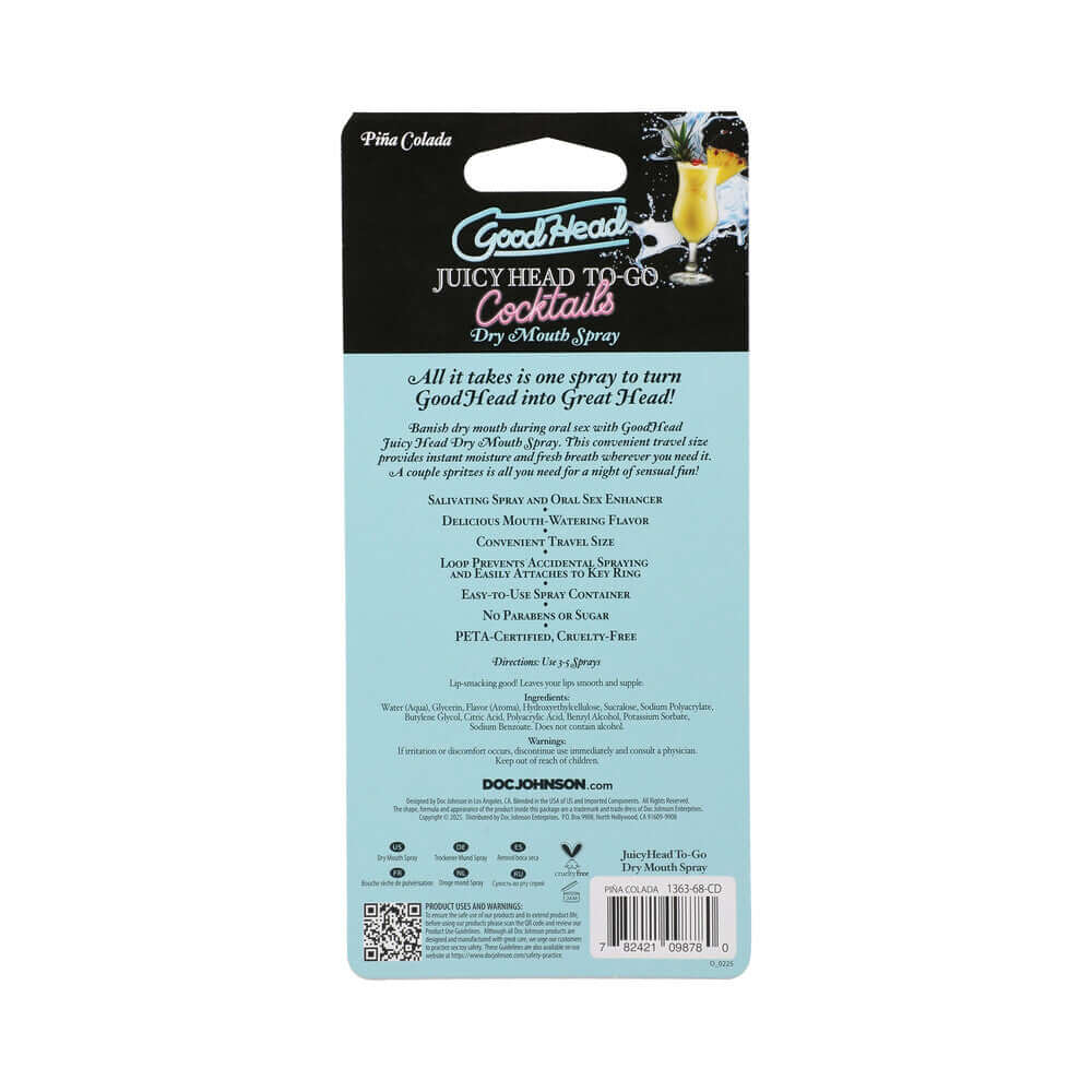 GoodHead Juicy Head Cocktails Dry Mouth Spray To-Go Piña Colada packaging with tropical flavor details.
