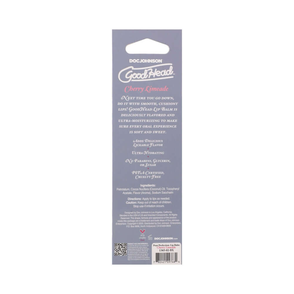 GoodHead Pout Perfection Lip Balm Cherry Limeade packaging with product details and benefits listed.