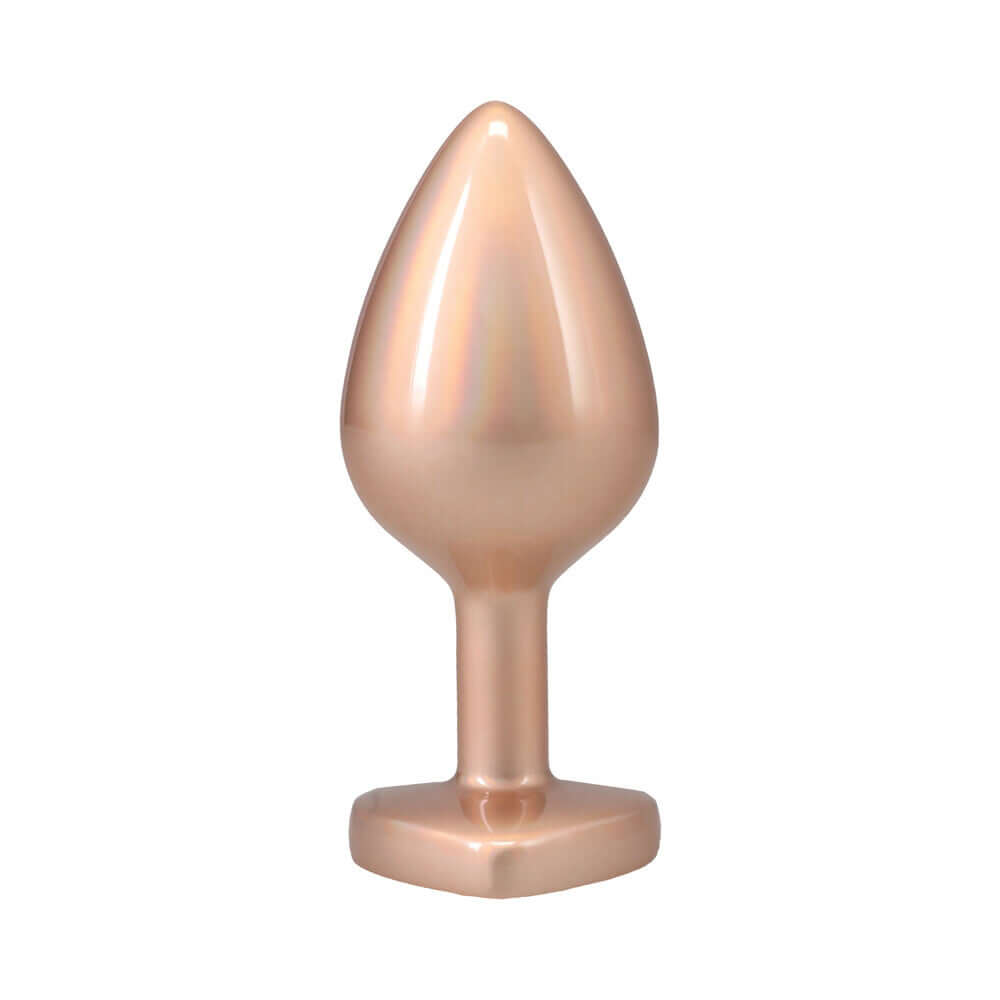 Booty Bling Heart Diamond Jeweled Metal Plug Gold Medium with a smooth metallic design and elegant shape.