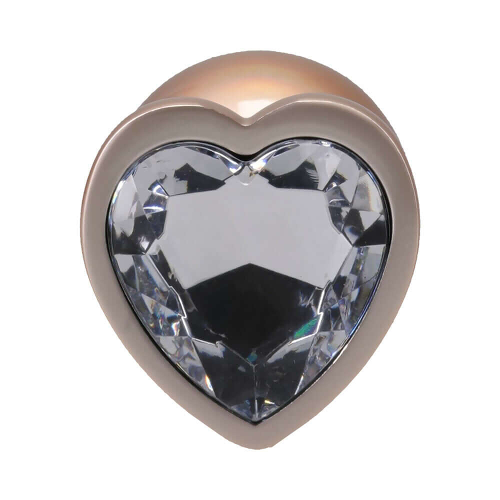 Booty Bling Heart Diamond Jeweled Metal Plug Gold Medium with sparkling heart jewel design and polished metal finish.